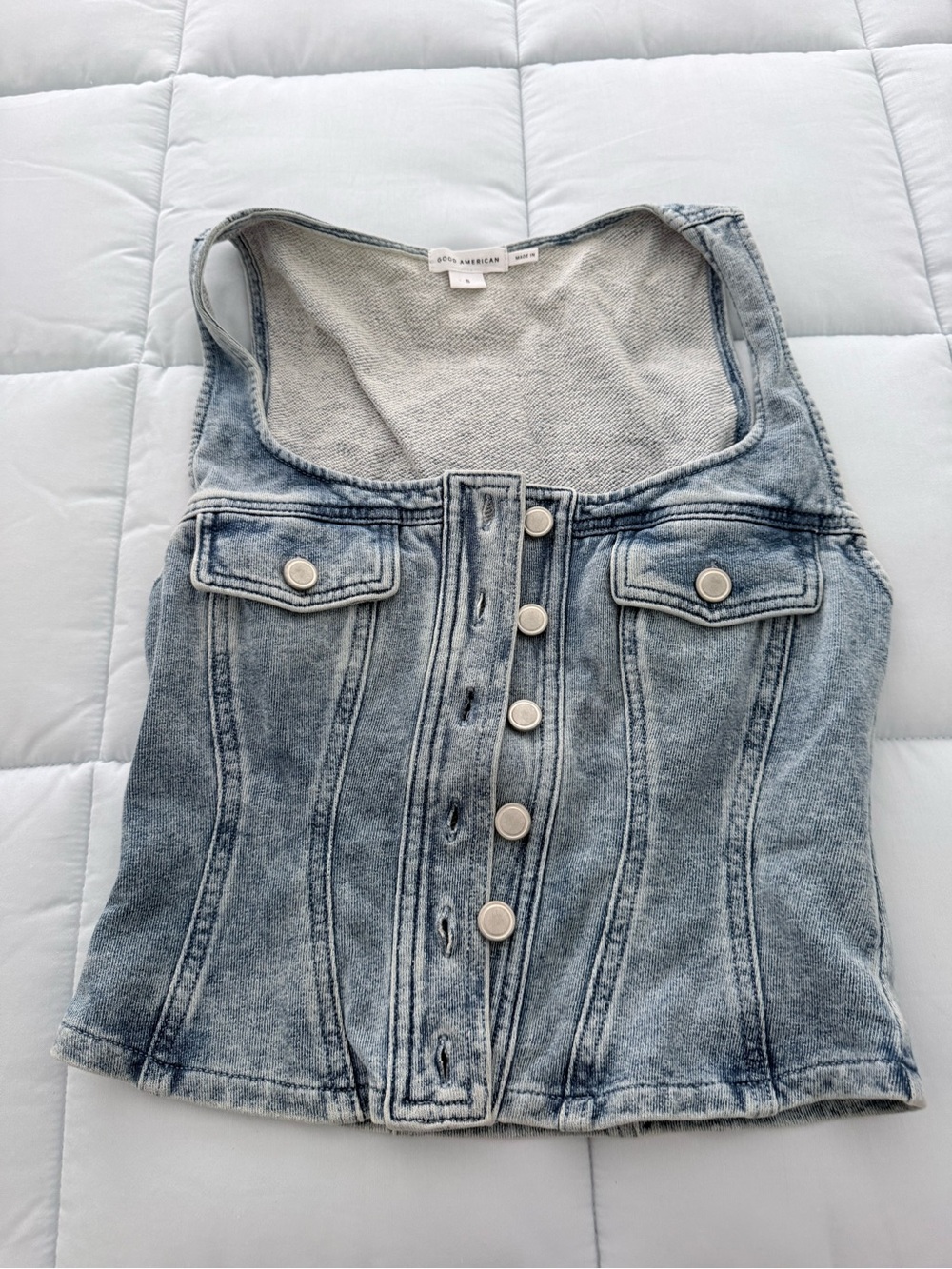 Good American - Light Wash Denim Corset Top - Light Blue